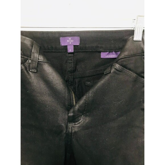 NYDJ Black Waxed Jeggings with Geometric Design Tuxedo Stripe, Size 6 - Picture 4 of 5